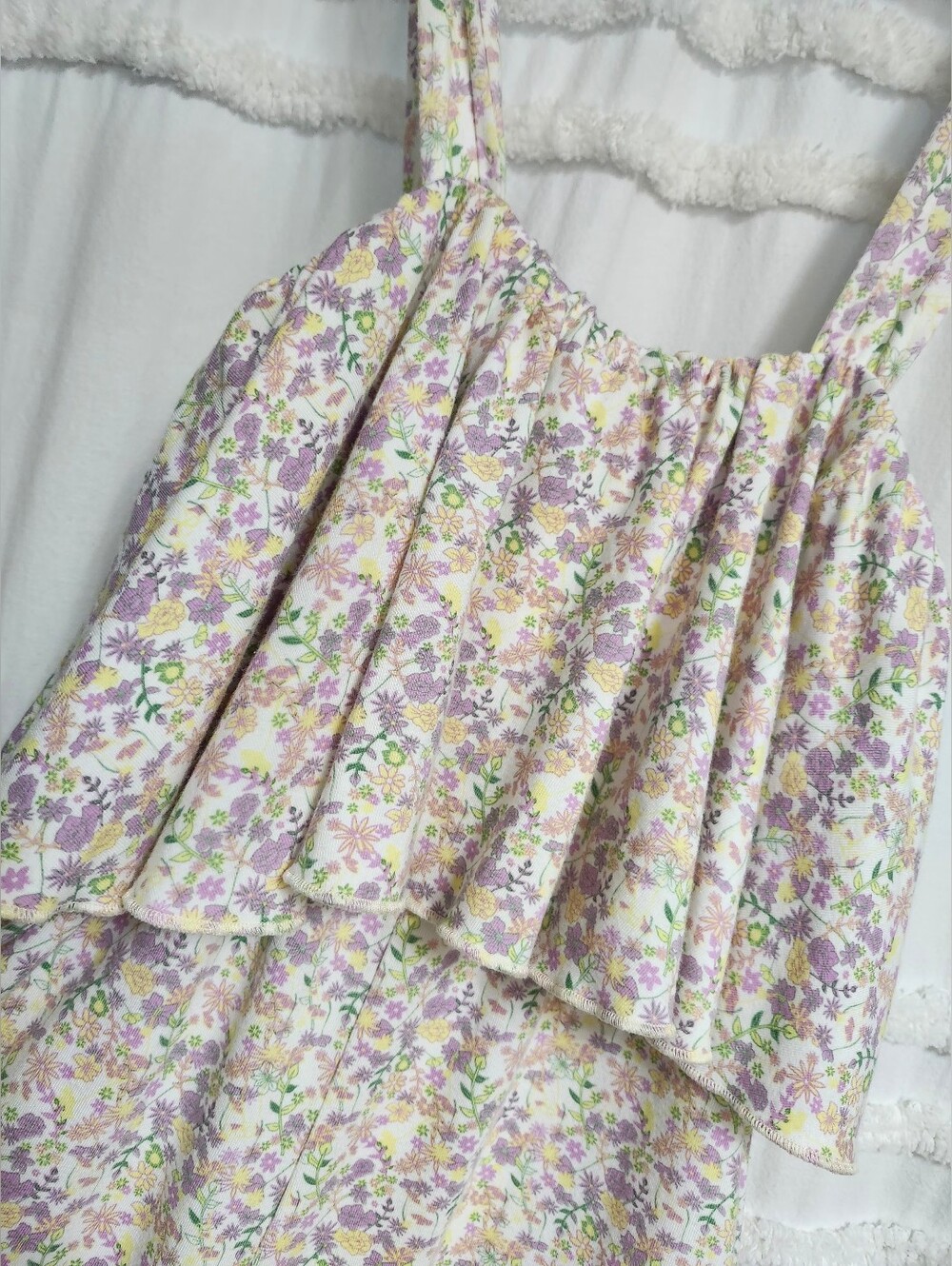 Smash + Tess Lavender and Cream Floral Ruffle Romper. - Picture 4 of 8